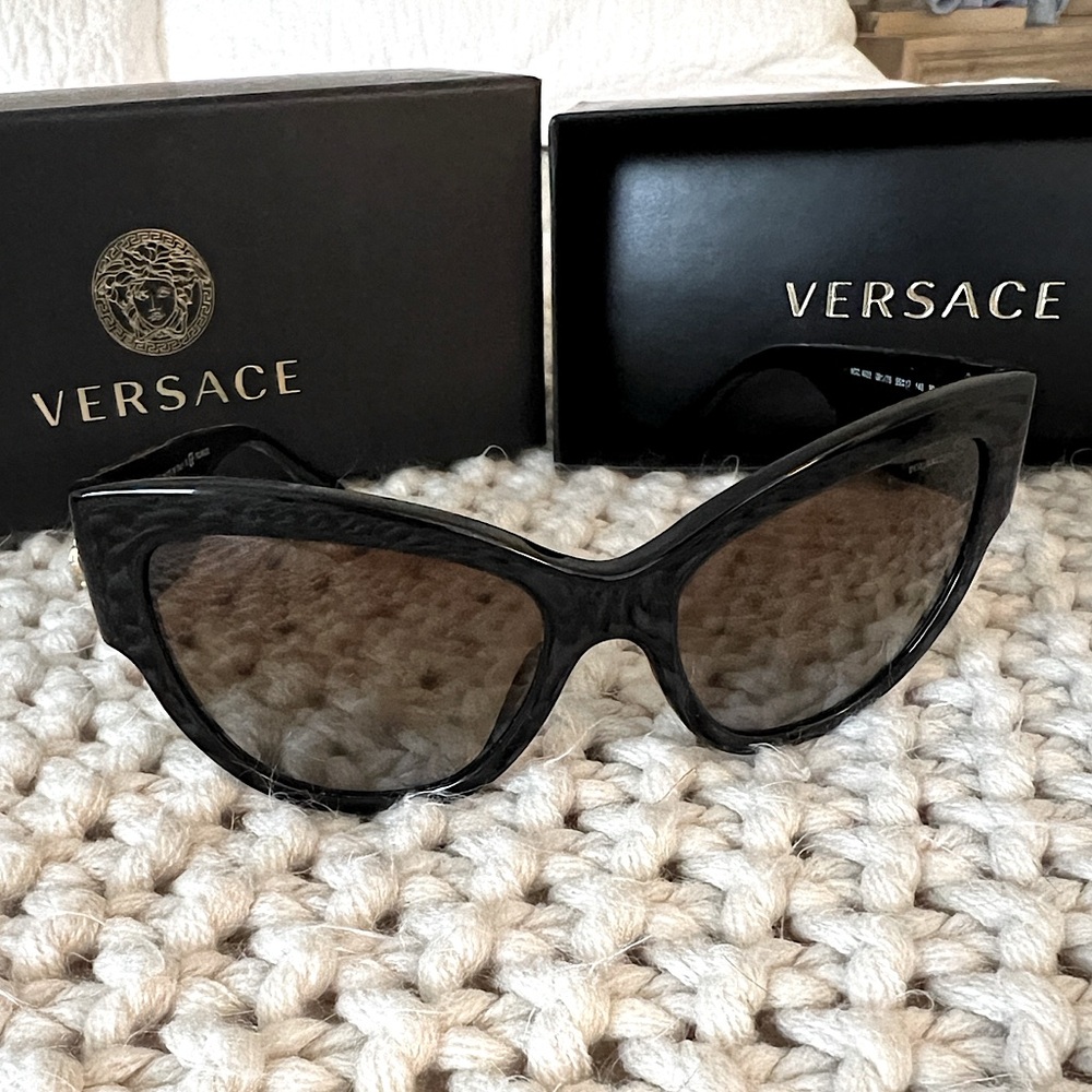 Versace Sunglasses. Black and gold oversized cat eye